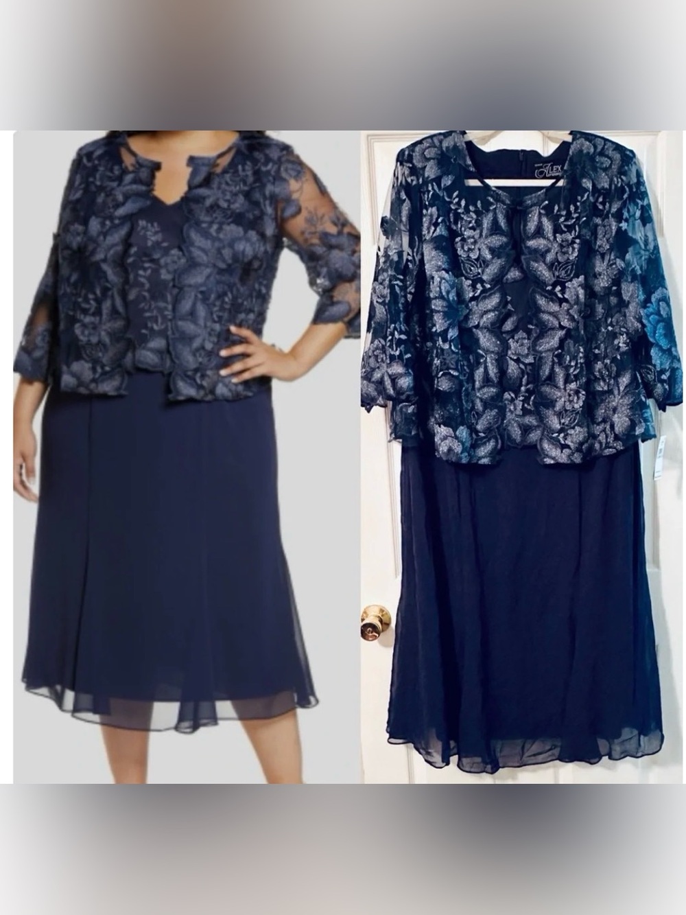 Plus Size Women's Alex Evenings
Mock Jacket MIDI Dress, Size 22W - Blue